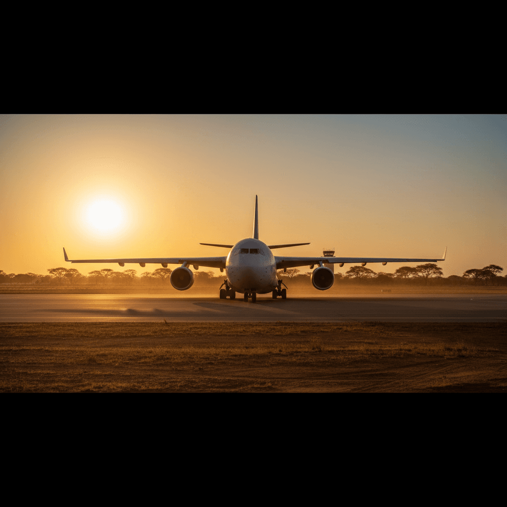 Cargo freighter at sunset on an African tarmac